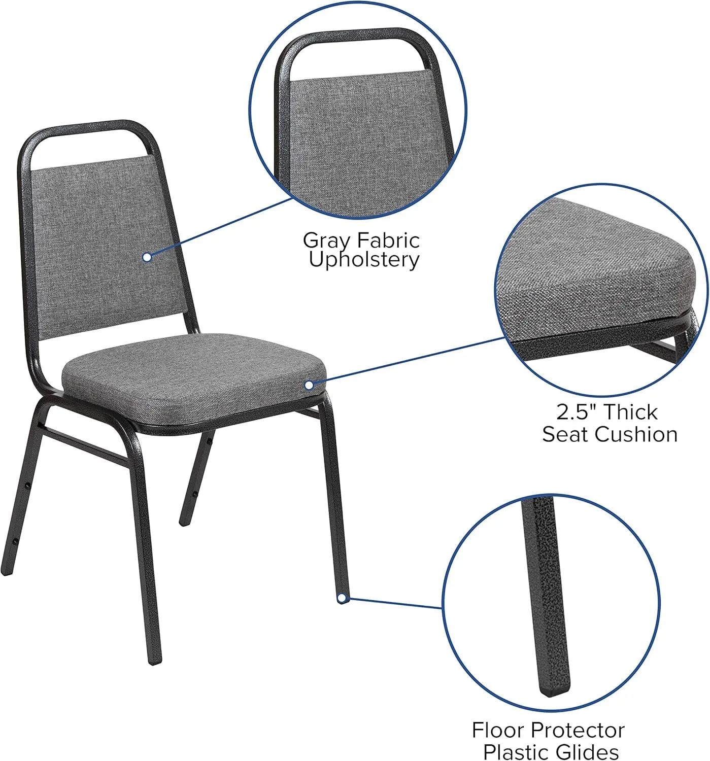 EMMA   OLIVER Trapezoidal Back Banquet Stack Chair, 2.5" Seat - Gray Fabric/Silver Vein Frame