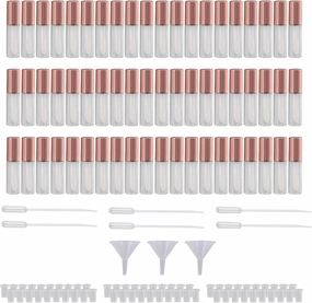 Empty Lip Gloss Tubes 1.2ml Plastic for Travel with Rose Golden Cap Pack of 60