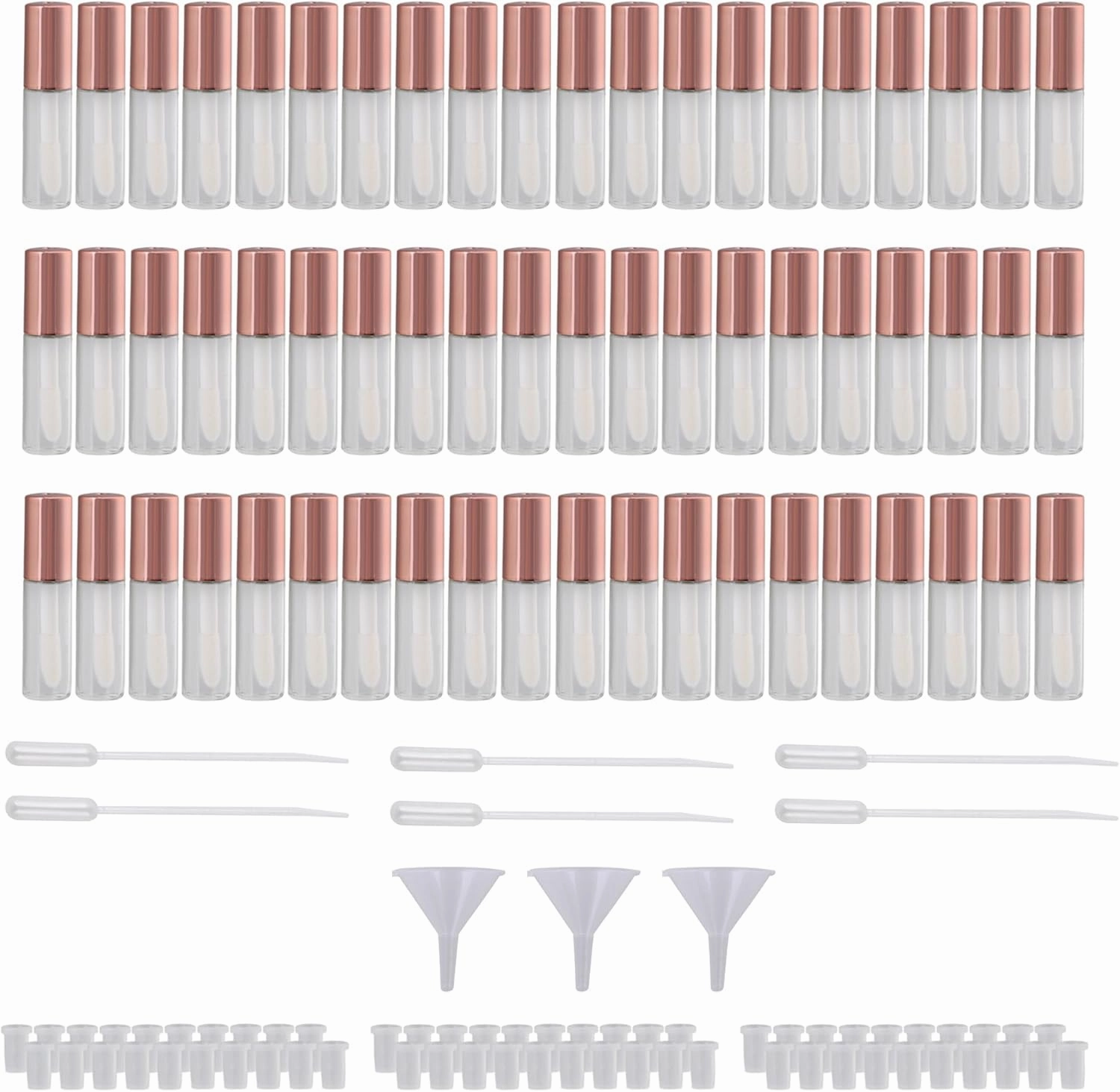 Empty Lip Gloss Tubes 1.2ml Plastic for Travel with Rose Golden Cap Pack of 60