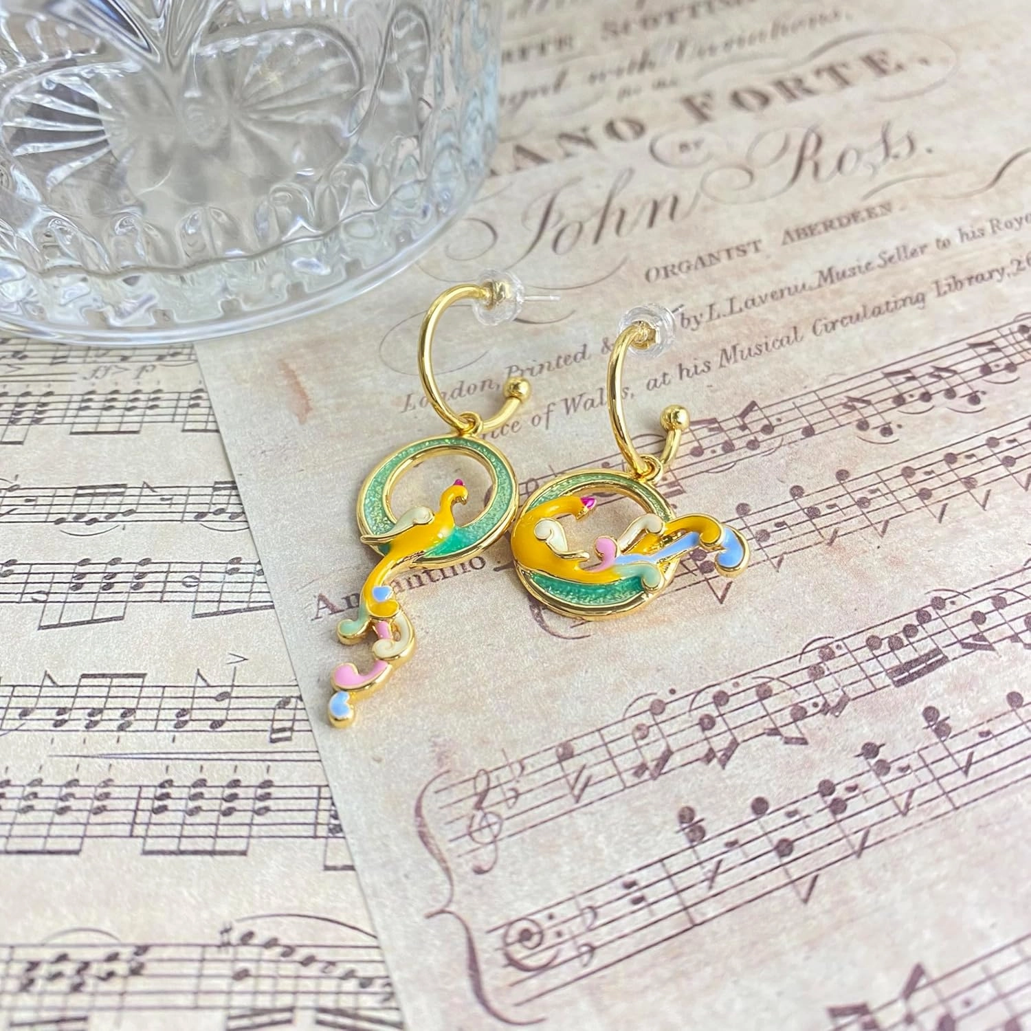 Enamel Asymmetrical Phoenix Earrings, 18K Gold Egyptain Ancient Greece Goddess Artemis Egyptain Jewelry Gifts For Women, Symbol of Luck and Renewal