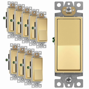 ENERLITES Elite Series Decorator Rocker Light Switch, 15A 120V/277V, Gloss Finish, Single Pole, 3 Wire, Grounding Screw, Residential Grade, UL Listed, 91150-GD, Gold Color (10 Pack)