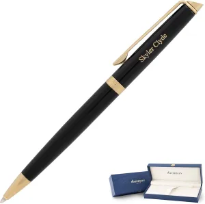 Engraved Waterman Hemisphere Ballpoint Pen in Black Lacquer with Gold Trim. Personalized Executive Gift for Graduation, Professional Milestone, or Office