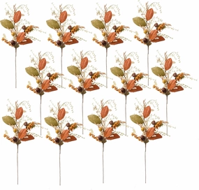 Enhance Autumn Ambiance with Harvest Acorn/Berry Spray, Set of 12, Natural Decor for Table Settings, Green and Orange Multi