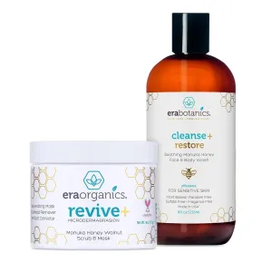 Era Organics Face Scrub & Face Wash – Microdermabrasion Face Scrub with Manuka Honey Plus Walnut for Blackheads & Buildup   Manuka Honey Face Wash for Gentle, Sulfate-Free Cleansing (4oz   8oz)