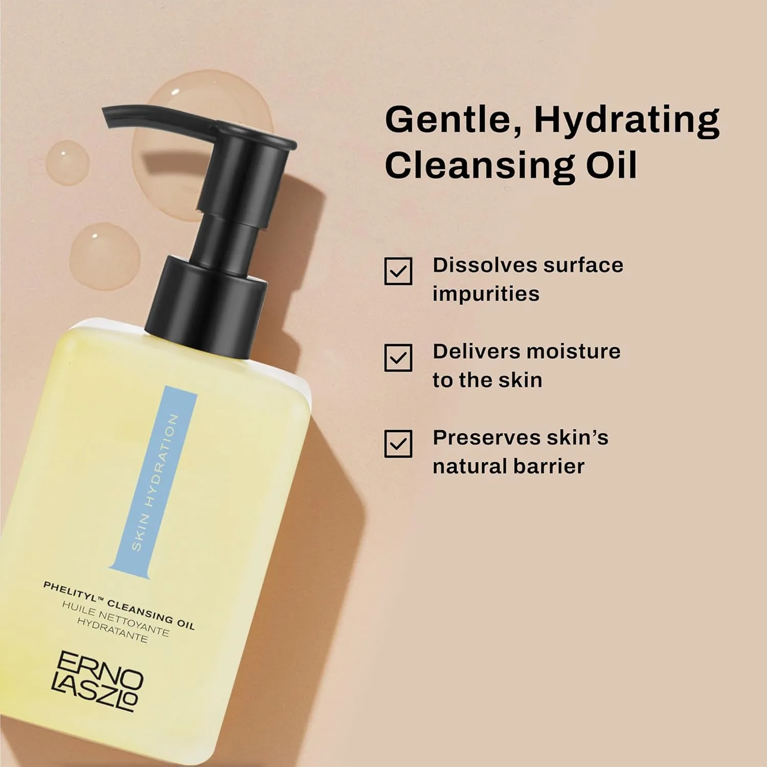 Erno Laszlo Hydra-Therapy Phelityl Cleansing Oil, Gentle Facial Oil Dissolves Impurities, Oil Cleanser for Face, Deeply Hydrates Complexion, 6.4 Fl Oz