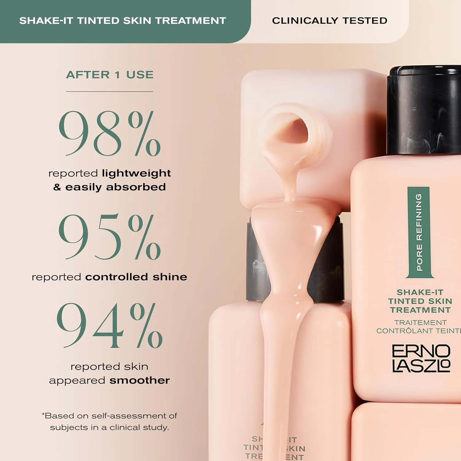 Erno Laszlo Shake-It Tinted Skin Treatment, Light Face Tint for Fair Complexions, Beautiful Skin Tone, Controls Oil, Natural Matte Finish (3 Fl Oz)