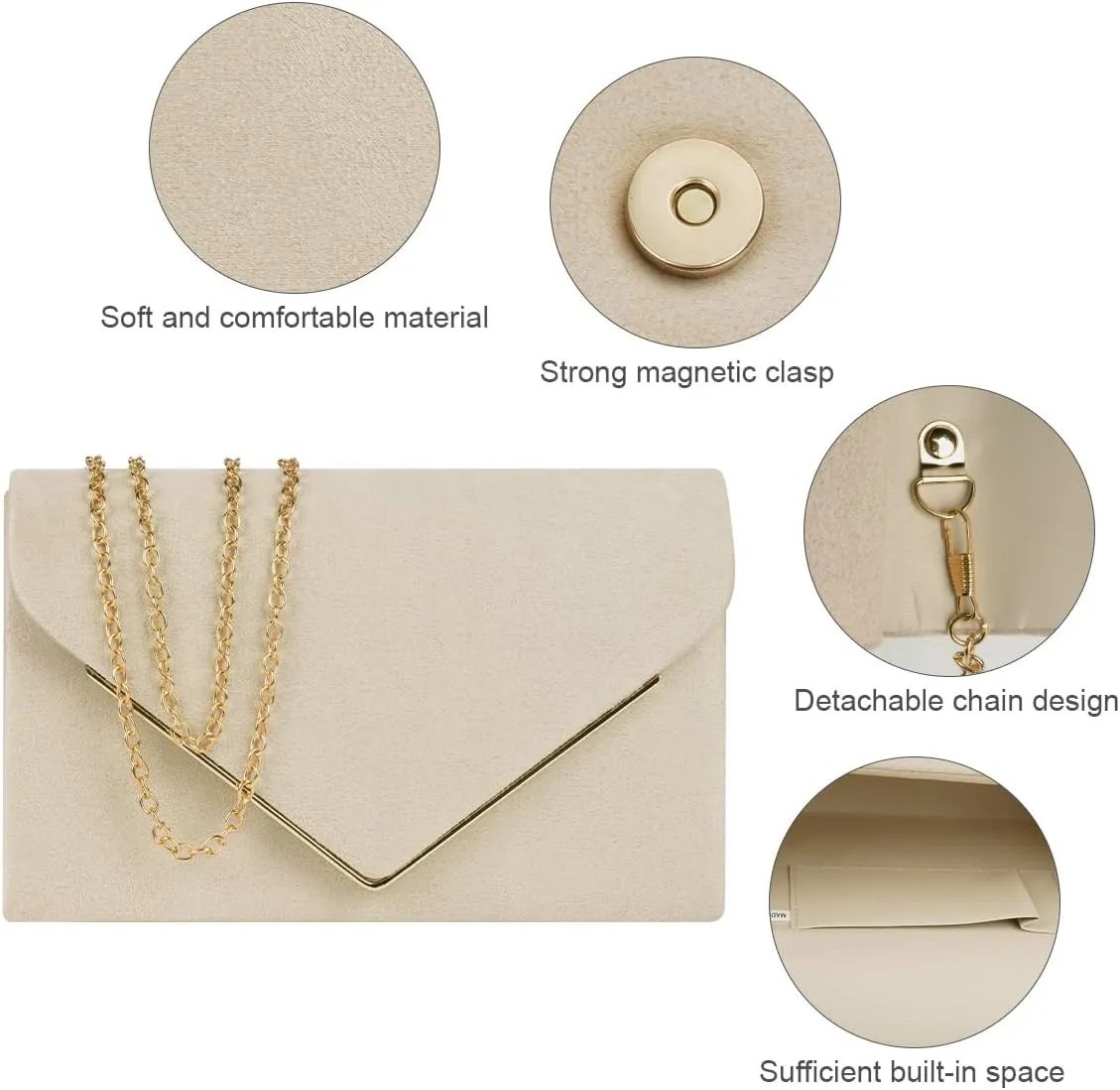 Evening Bag Clutch Purses for Women, Rhinestones Purse, Sparkling Envelope Evening Bag with Detachable Chain