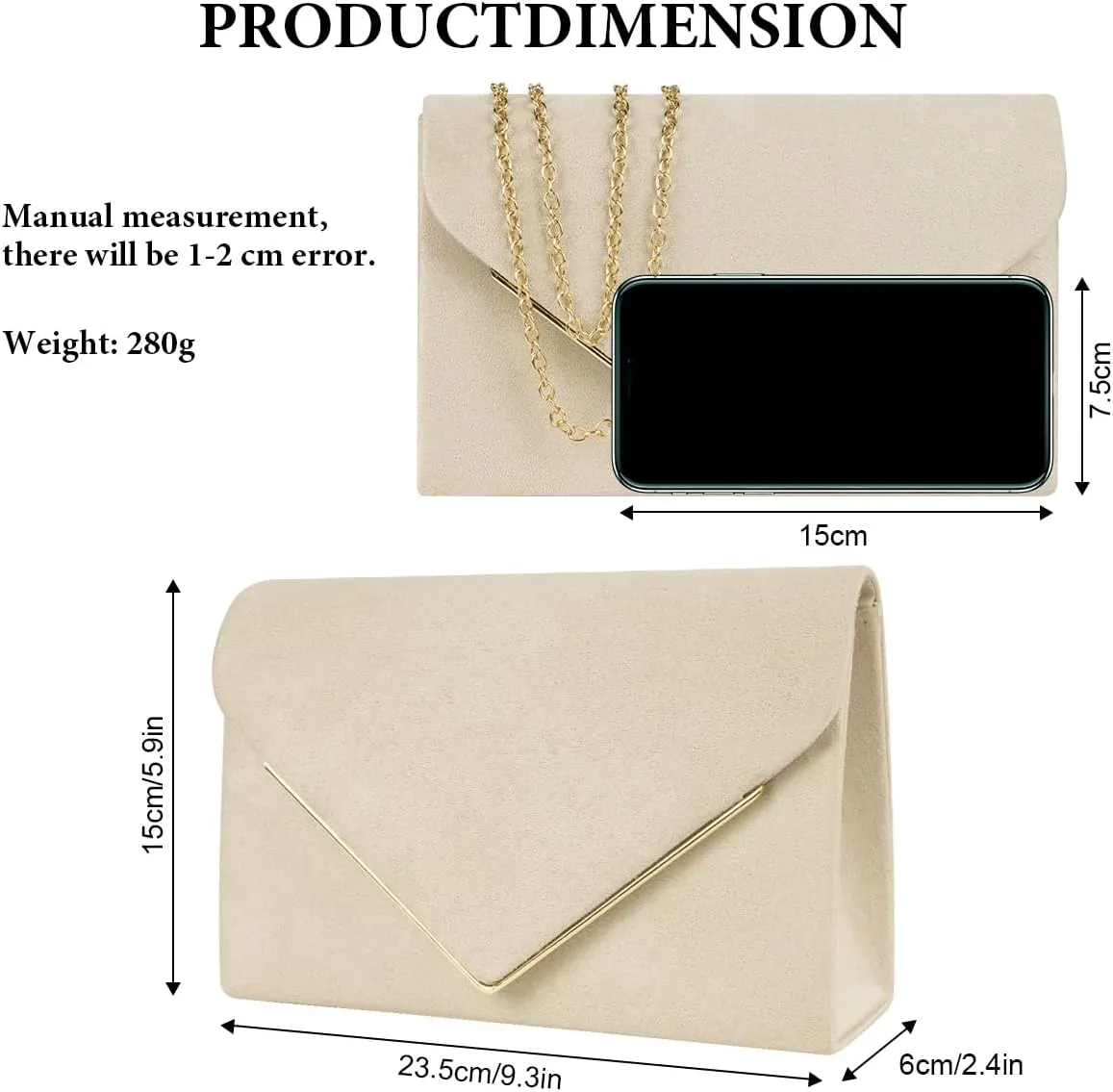 Evening Bag Clutch Purses for Women, Rhinestones Purse, Sparkling Envelope Evening Bag with Detachable Chain