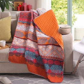 Exclusivo Mezcla Reversible Microfiber Boho Striped Pattern Quilted Throw Blanket for Bed/Couch/Sofa, Reversible Summer Versatile Lap Throws Soft and Lightweight (50"x 60", Bohemian Red and Orange)