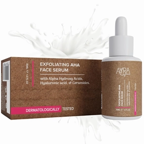 Exfoliating AHA Face Serum – 1 Fl Oz | Skin Peeling Solution with Alpha Hydroxy Acids, Hyaluronic Acid & Ceramides | Organic, Eco-Friendly & Ideal for Acne-Prone Skin