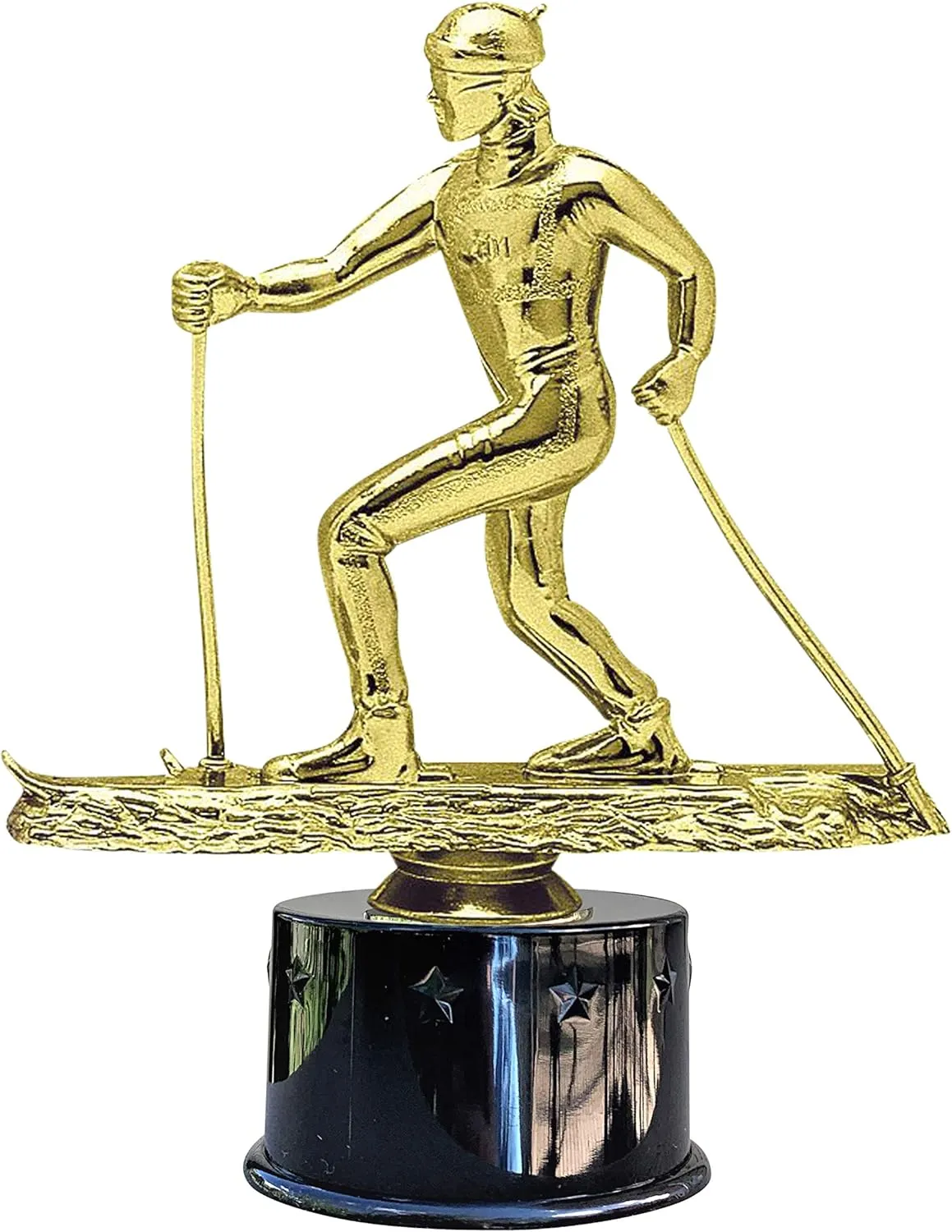 Express Medals Cross Country Snow Ski Award Trophy Party Favor Gift Prize Including 4 Gold Color Decals to Custom Personalize The Black Round Base