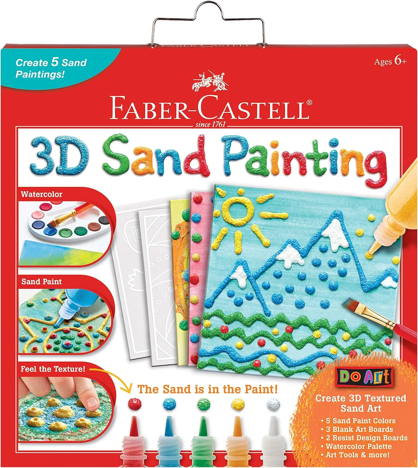 Faber-Castell 3D Sand Painting Kit for Kids: Create 5 Sand Art Pictures, DIY Arts and Crafts for Kids Ages 6-8 , Art Projects and Gifts for Girls and Boys, Red, Yellow, Green, Blue and White