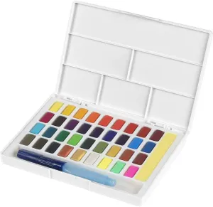 Faber-Castell Portable Watercolor Set Water Half Pans with Mixing Palette and Painting Accessories, 36 Colors, Multi