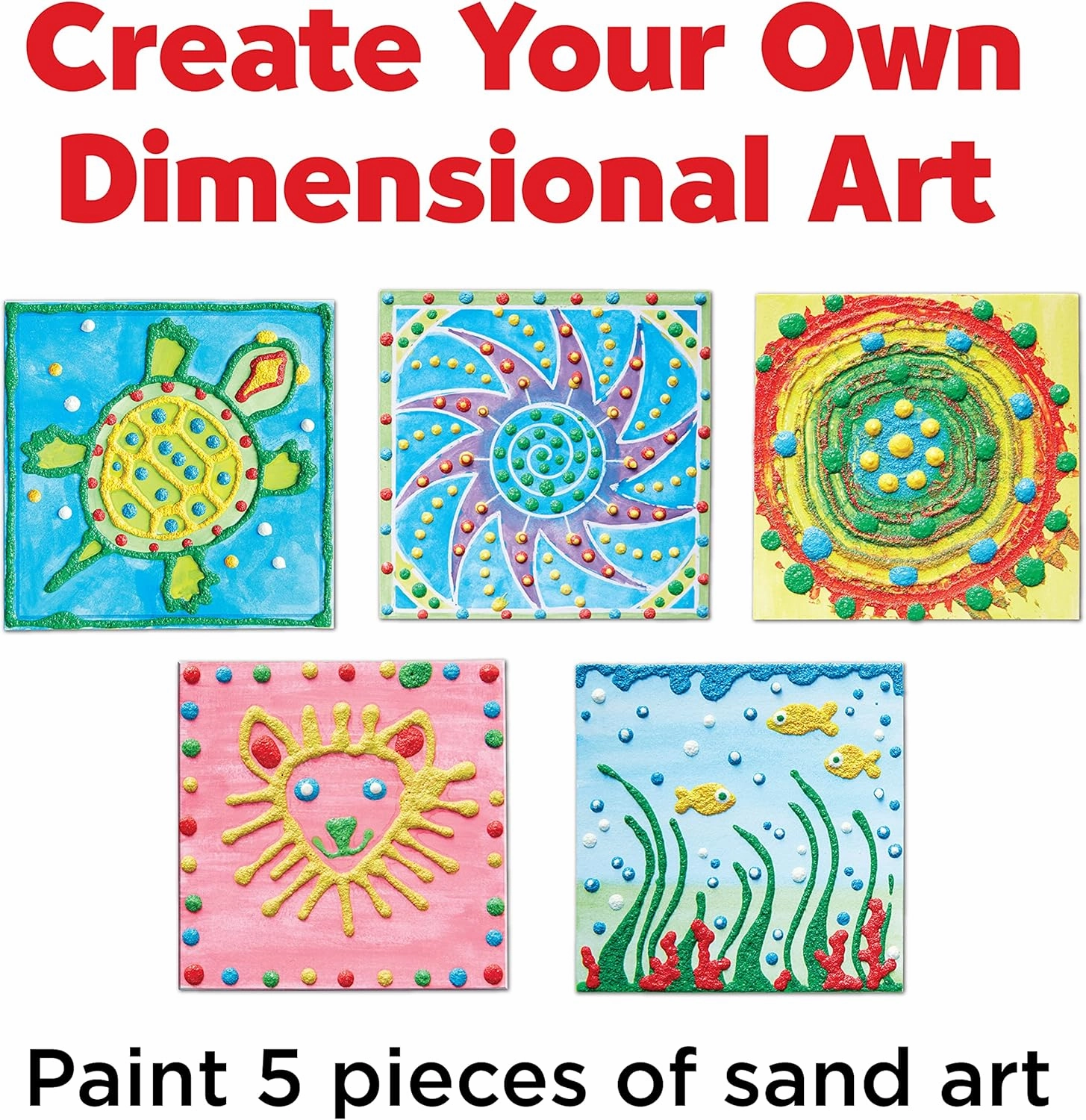 Faber-Castell 3D Sand Painting Kit for Kids: Create 5 Sand Art Pictures, DIY Arts and Crafts for Kids Ages 6-8 , Art Projects and Gifts for Girls and Boys, Red, Yellow, Green, Blue and White