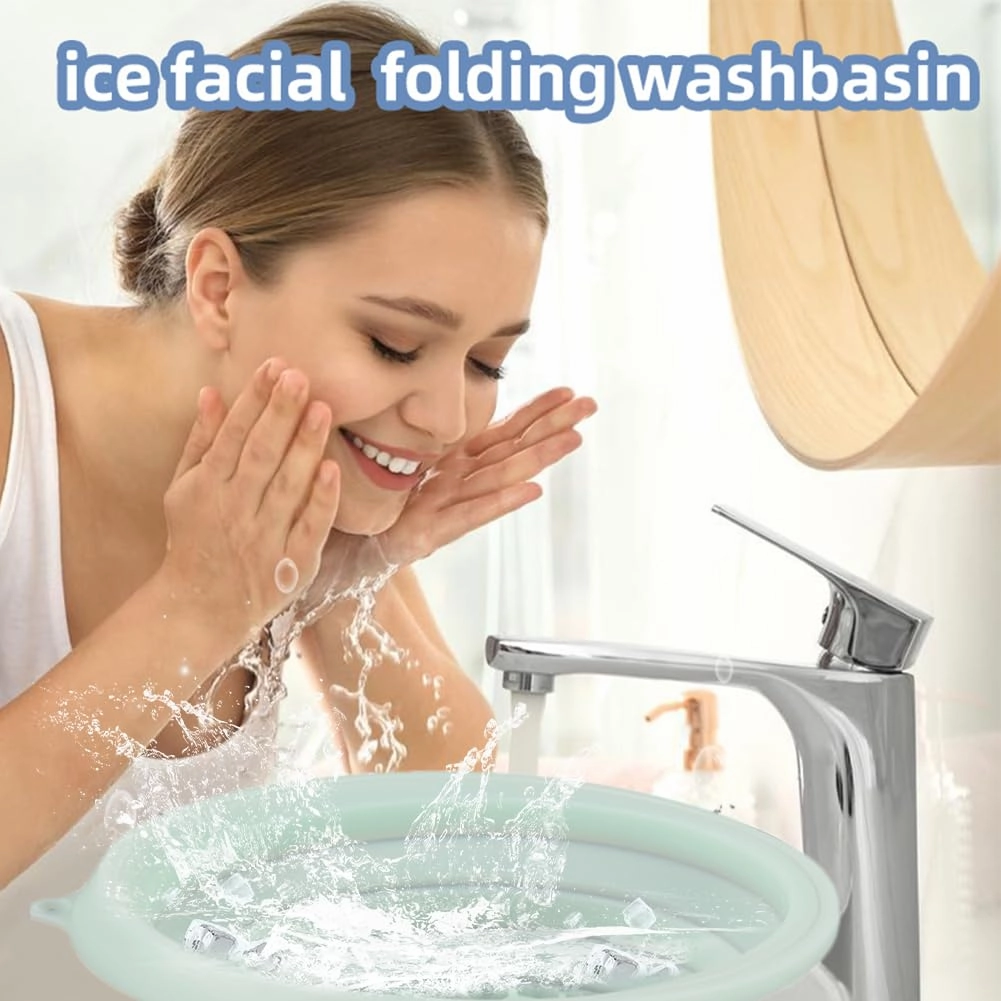 Face Ice Bath Bowl with Built-In Ice Tray, Portable Collapsible Silicone Facial Plunge Bowl, Ice Facial Washbasin for Acne Relief, Skin Tightening & Cold Therapy at Home or Travel
