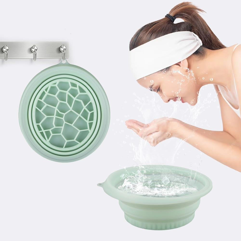 Face Ice Bath Bowl with Built-In Ice Tray, Portable Collapsible Silicone Facial Plunge Bowl, Ice Facial Washbasin for Acne Relief, Skin Tightening & Cold Therapy at Home or Travel