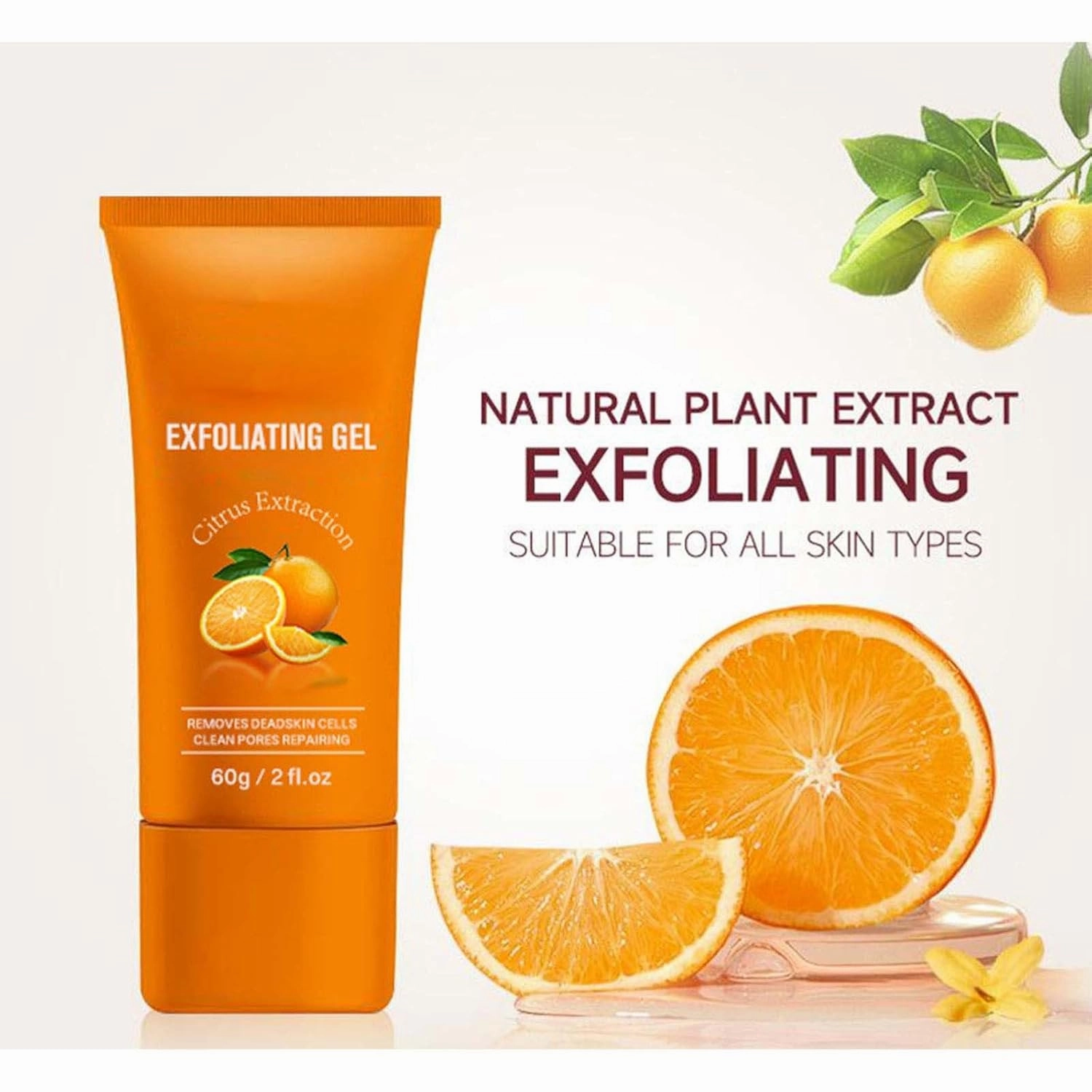 Facial Exfoliating Gel, Orange Purifying Scrub for Face Body Skin, Deep Cleansing Moisturizing Facial Exfoliator for Women (2pcs)