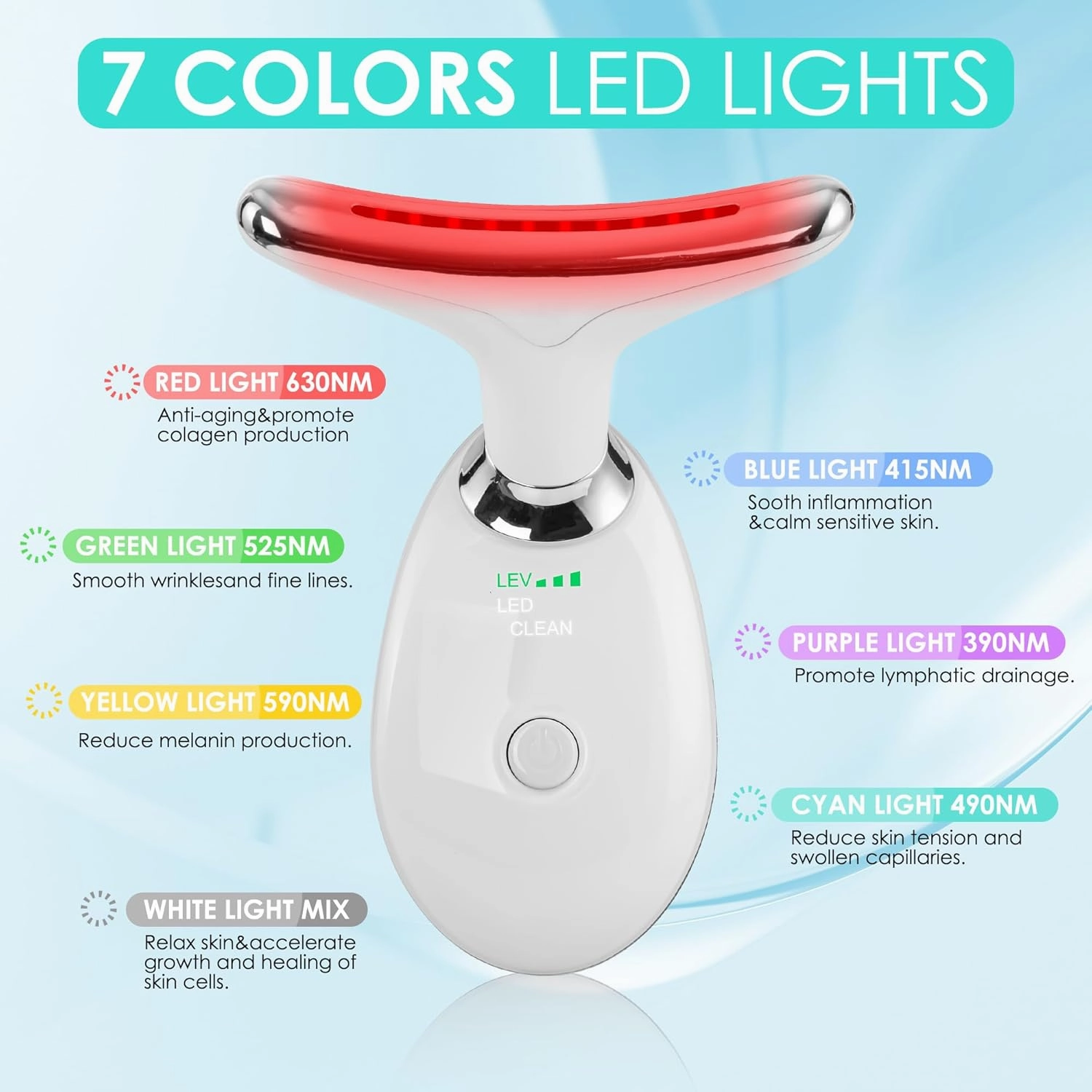 Facial Massager Red-Light-Therapy-for-Face and Neck, Face 𝖲 culpting Wand with 7 Color