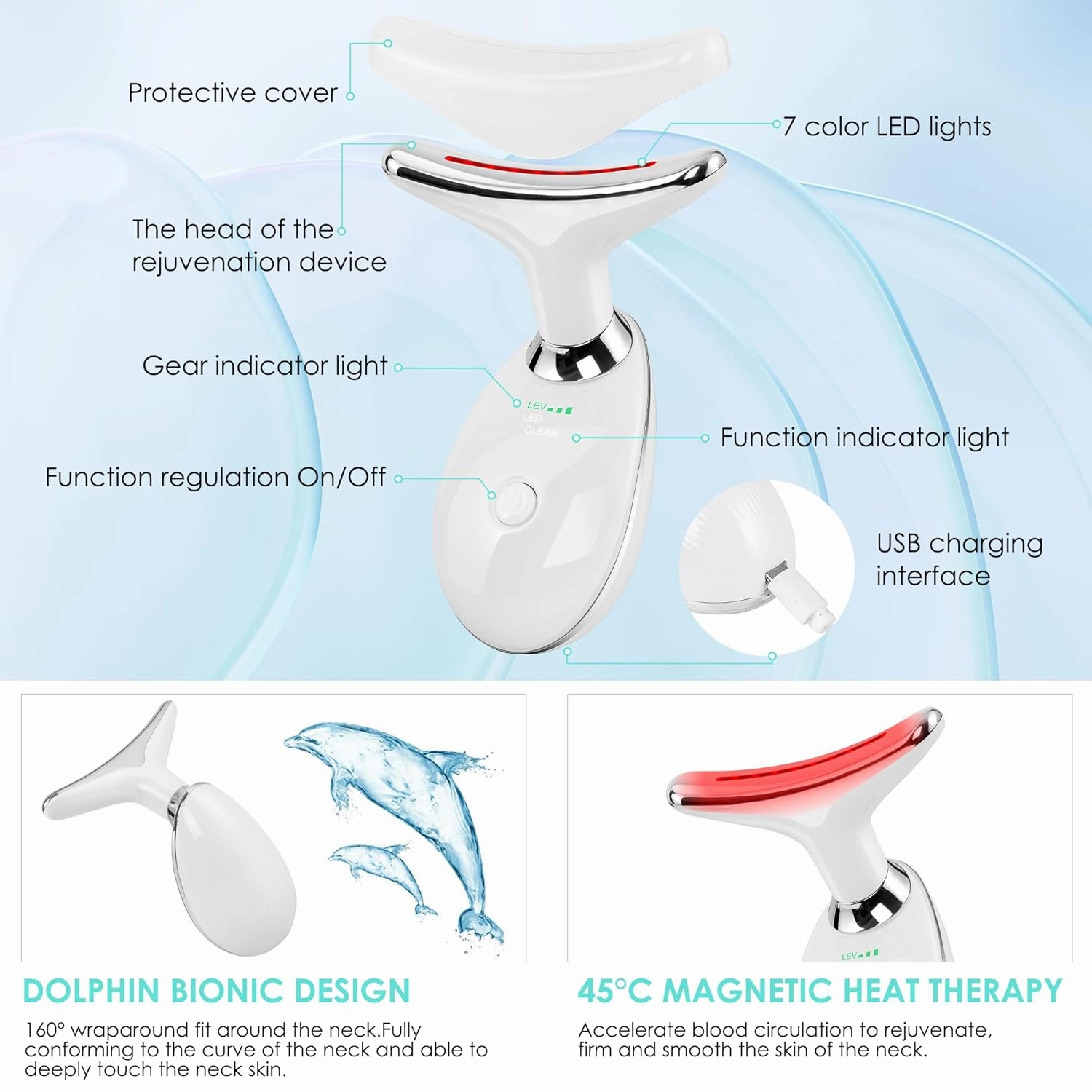 Facial Massager Red-Light-Therapy-for-Face and Neck, Face 𝖲 culpting Wand with 7 Color