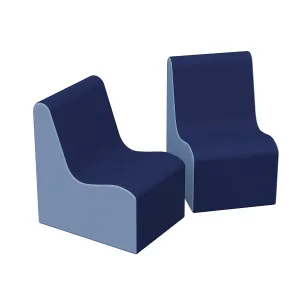 Factory Direct Partners 10466-NVPB SoftScape Wave Preschool Chair Seating Set, Children"s Soft Supportive Foam Furniture for Home, Kid"s Playroom, Bedroom, Classroom, Waiting Areas - Navy/Powder Blue