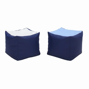 Factory Direct Partners 13043-NVPB SoftScape 14" Square Bean Bag Poufs for Kids (2-Piece Set) - Navy/Powder Blue