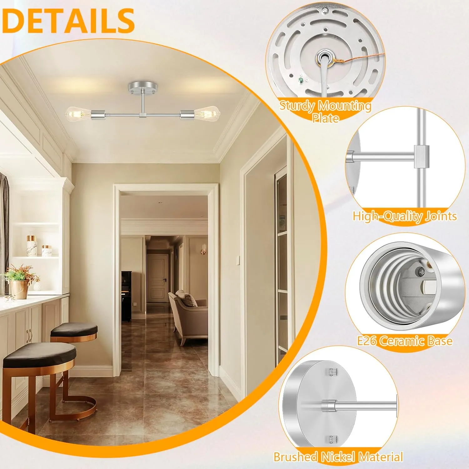 FadimiKoo 2-Light Brushed Nickel Vanity Lights for Bathroom, Silver Bathroom Lighting Fixtures Over Mirror, Modern Indoor Wall Sconce Lighting for Bedroom Living Room Kitchen (1 Pack)