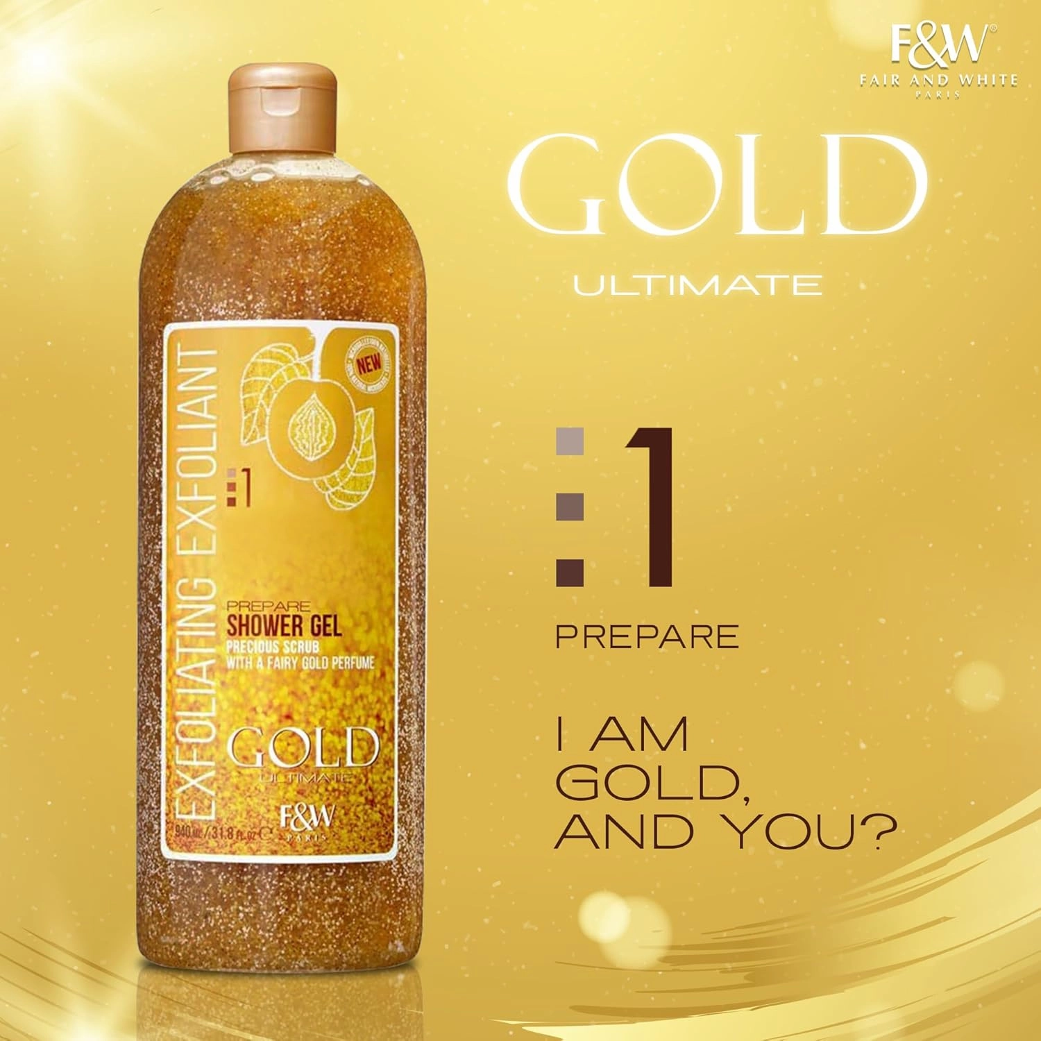 FAIR & WHITE Gold Precious Scrub Exfoliating Body Wash 31.8 fl. oz. / 940 ml
