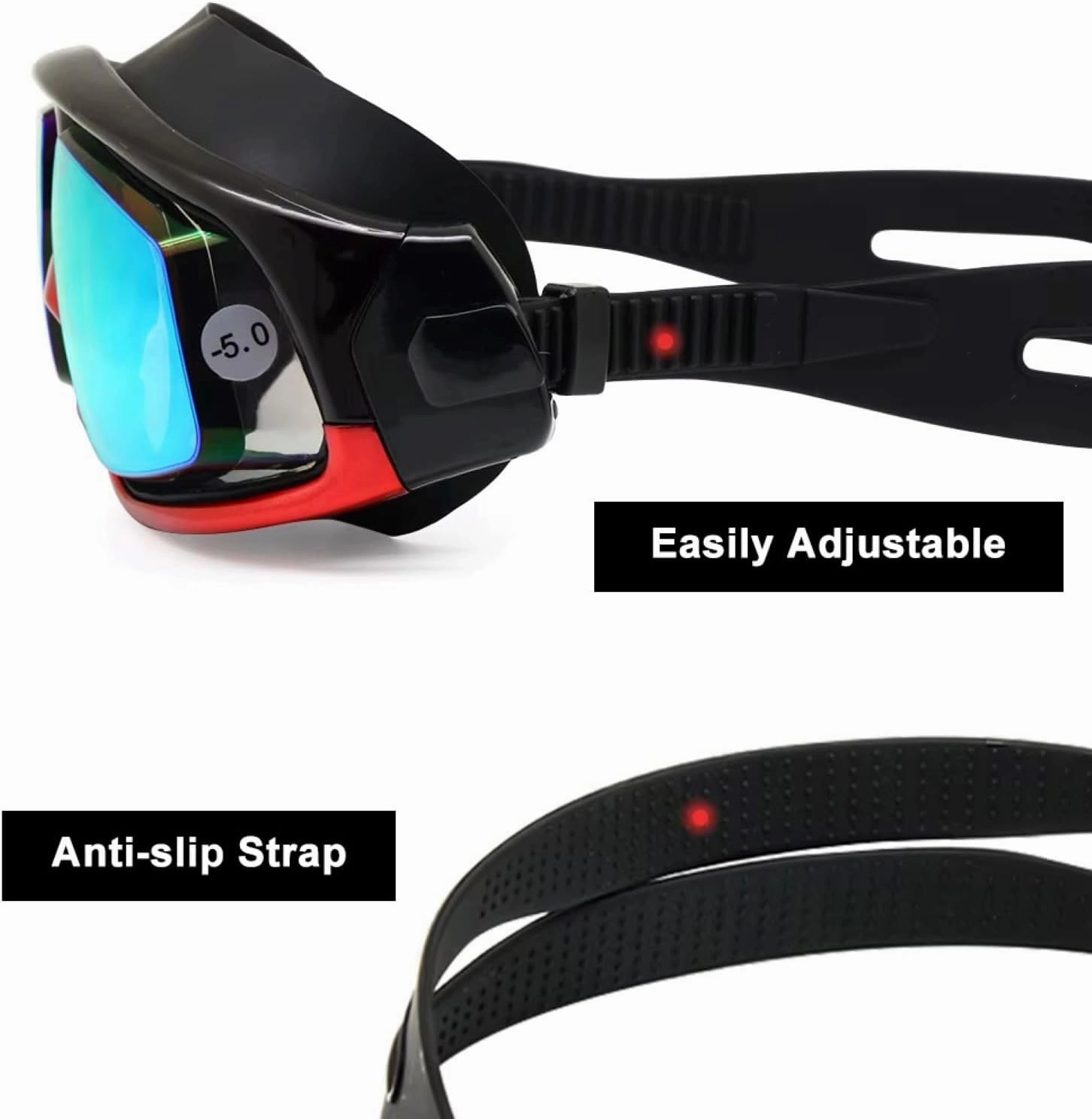 Farsighted  2.0 to  6.0 Optical Swim Goggles, Anti-Fog, UV Protected Big mask swimming goggles