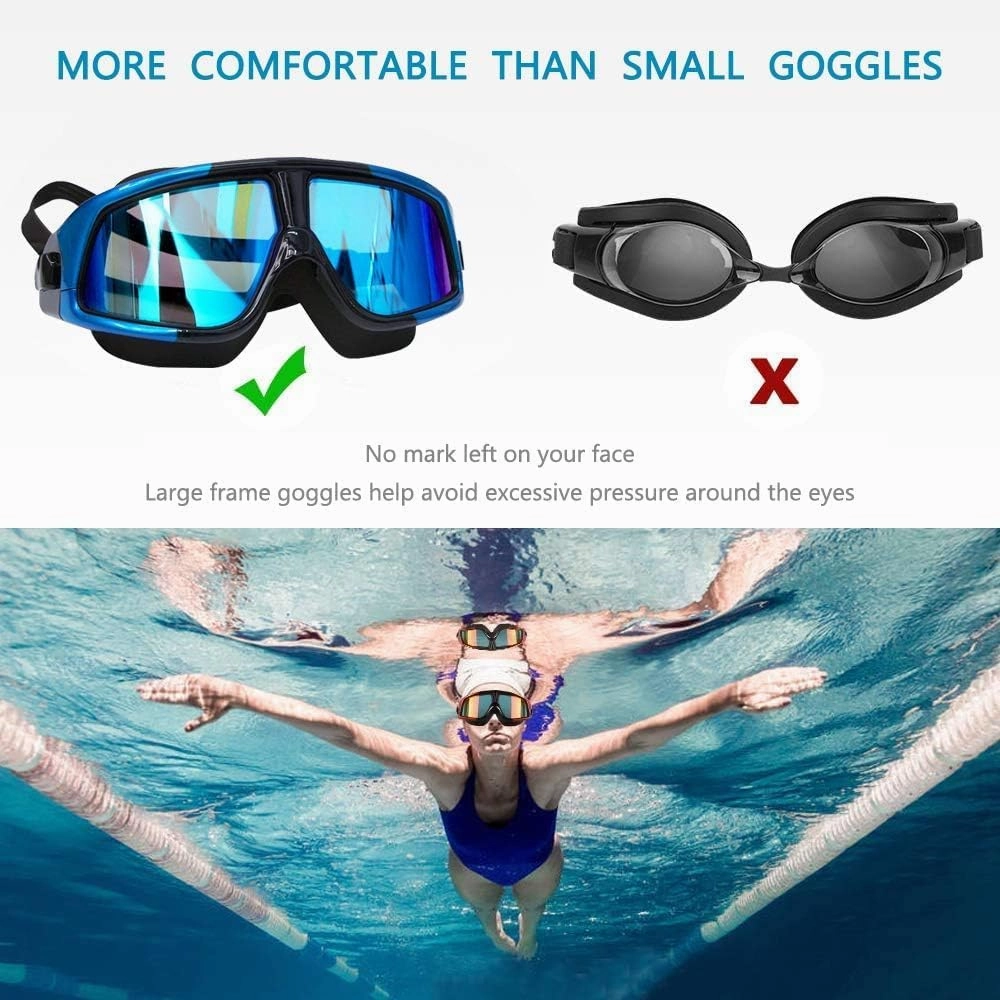 Farsighted  2.0 to  6.0 Optical Swim Goggles, Anti-Fog, UV Protected Big mask swimming goggles (Blue)