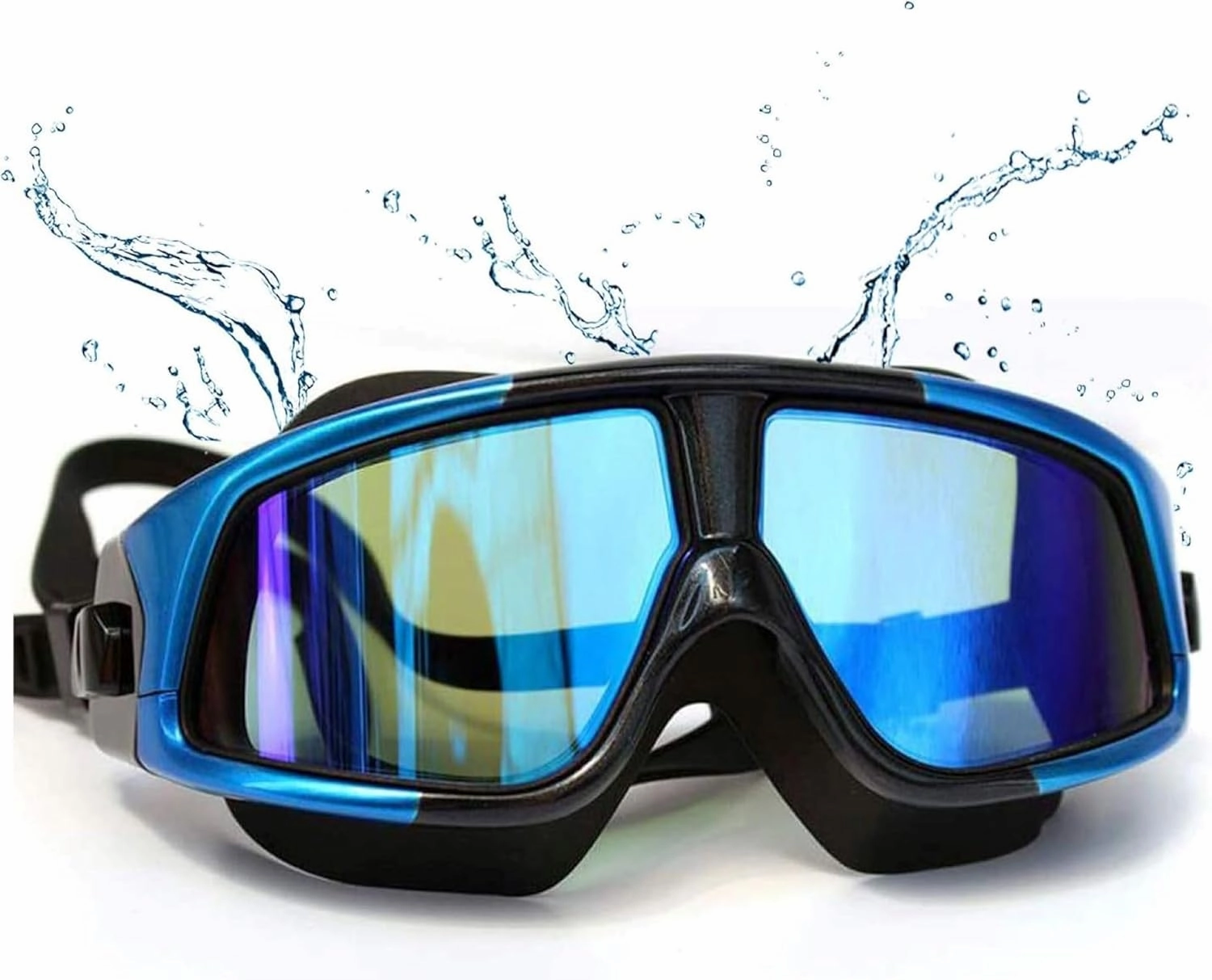Farsighted  2.0 to  6.0 Optical Swim Goggles, Anti-Fog, UV Protected Big mask swimming goggles (Blue)