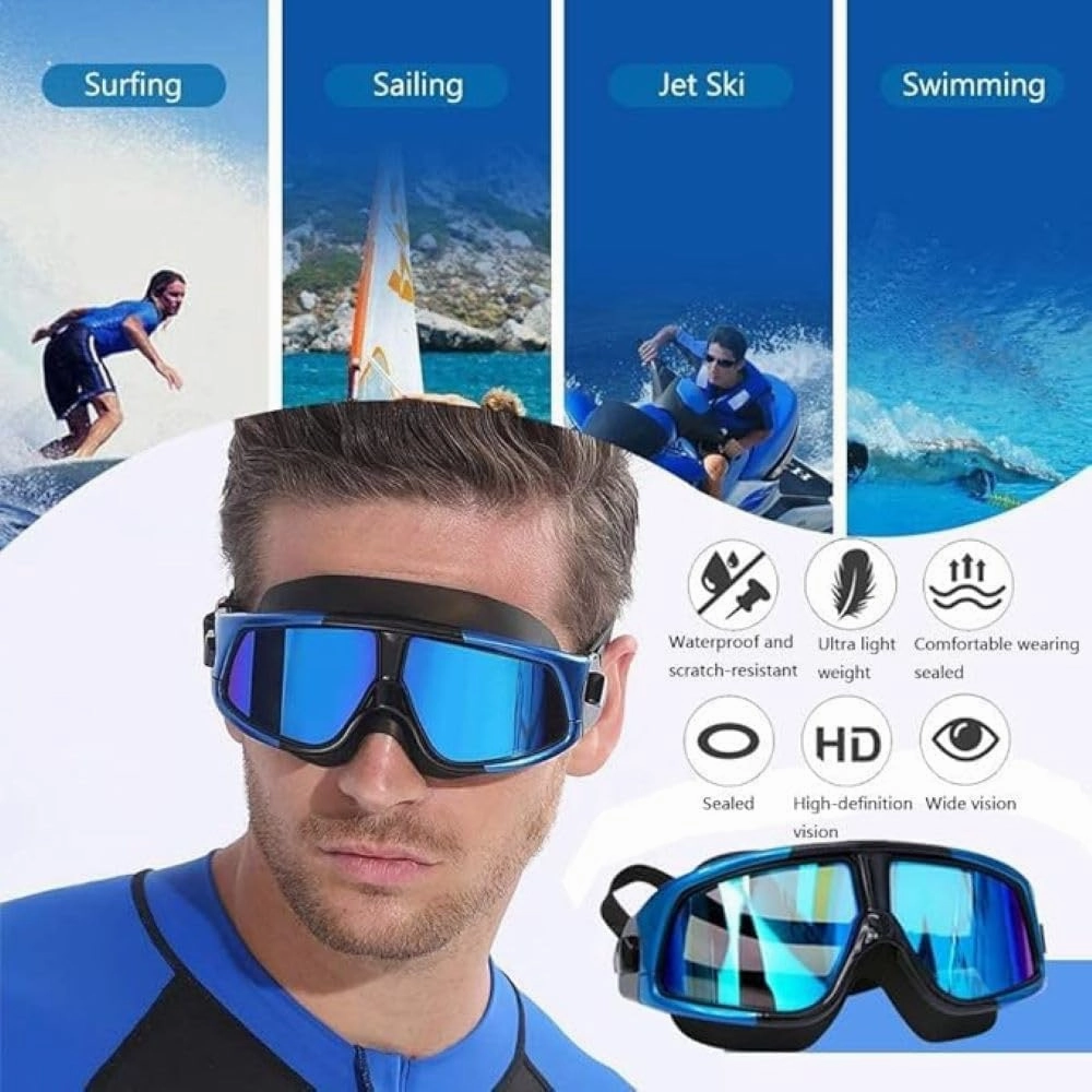 Farsighted  2.0 to  6.0 Optical Swim Goggles, Anti-Fog, UV Protected Big mask swimming goggles