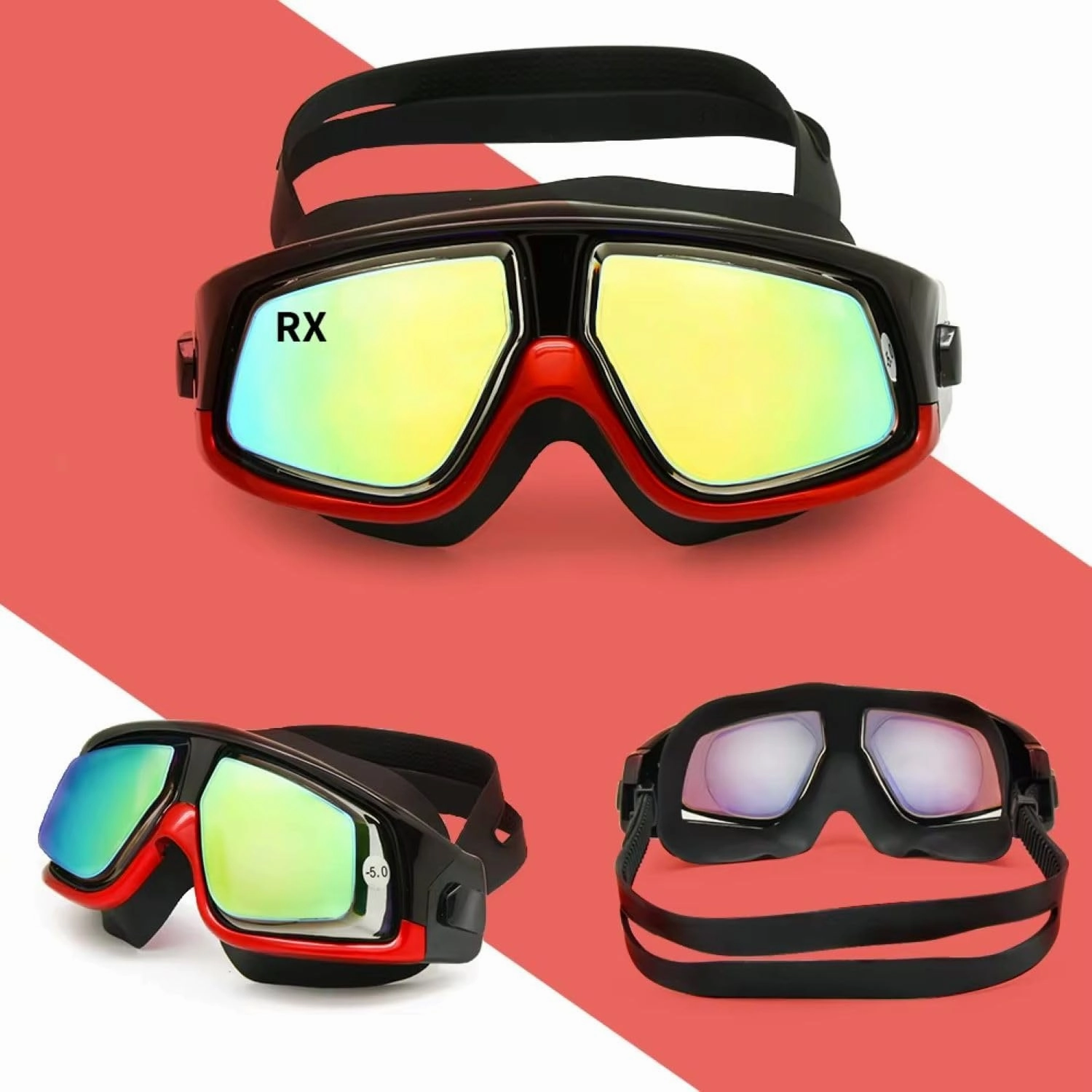 Farsighted  2.0 to  6.0 Optical Swim Goggles, Anti-Fog, UV Protected Big mask swimming goggles
