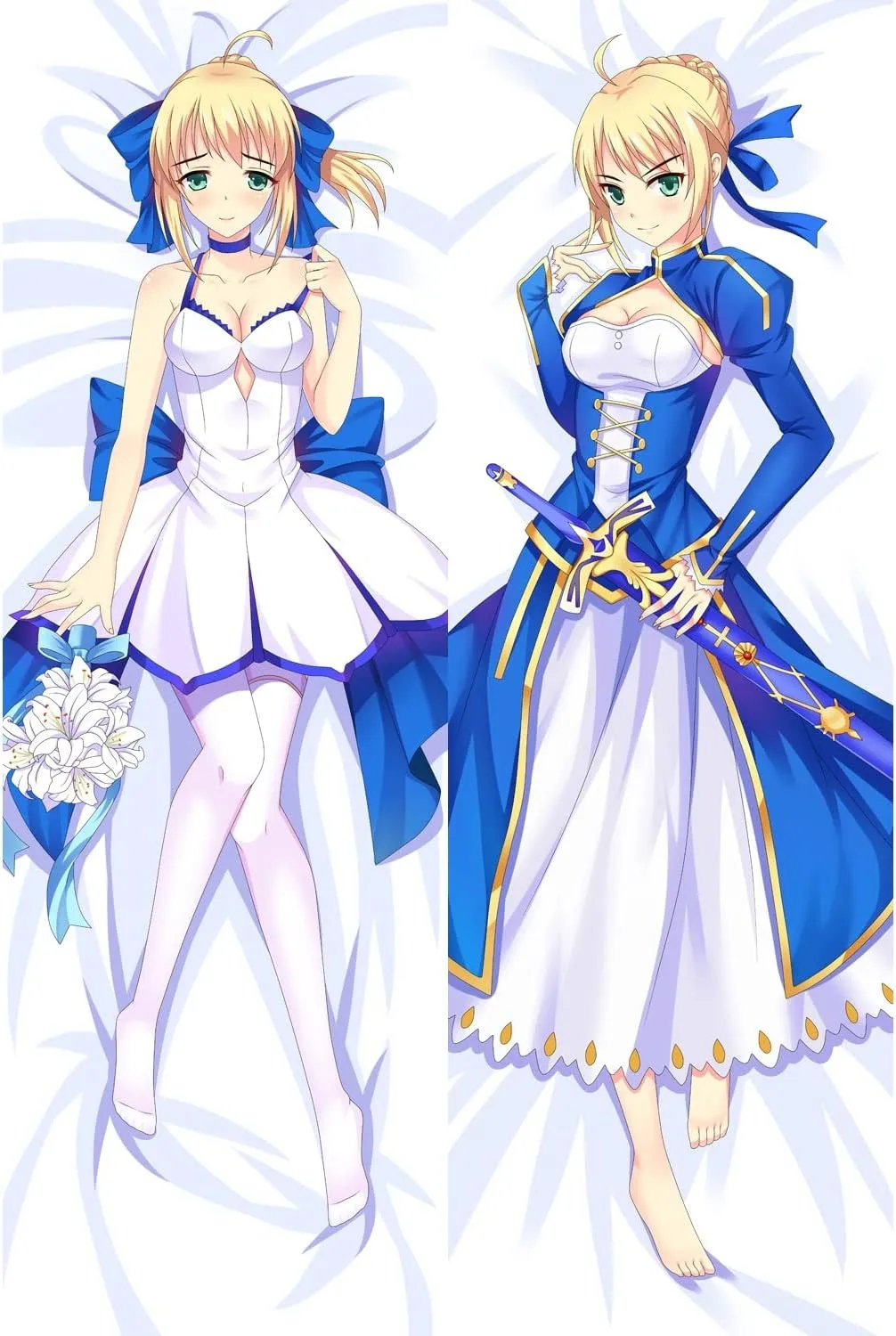 Fate Grand Order Altria Pendragon Double Sided hugs 3D Printed Pattern Cushion Cover, Princess Anime Pillowcase Dakimakura, 150x50cm Peach Skin/2WAY(2Way,180x60cm(71x24in))