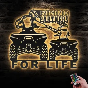 Father Son Riding Partners Quad Biker Metal Wall Art with LED Light, Dirt Bike Sign Decoration All Terrain Vehicle ATV 4 Wheel, Home Decor, Birthday, Bedroom Living Room Decoration