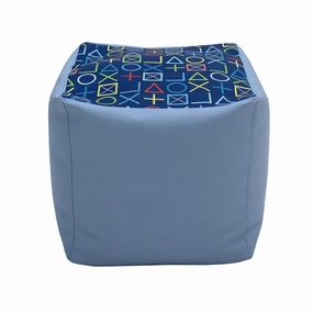 FDP Limited Edition Designer 18" Square Bean Bag Pouf, Multipurpose Decorative Ottoman, Seat or Footrest, Great for Small Spaces, Dorm Room, Living Room, Classroom - Elementary Blueberry/Powder Blue