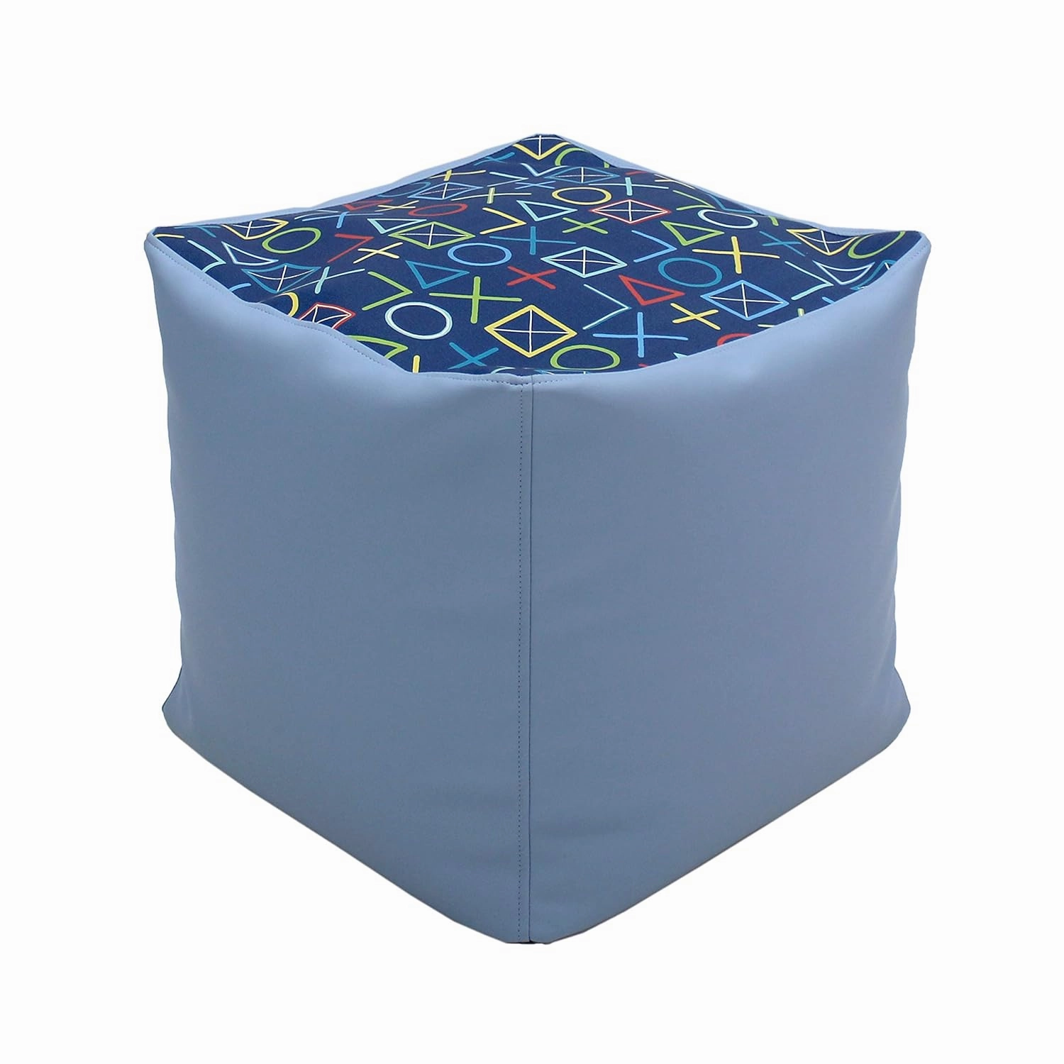 FDP Limited Edition Designer 18" Square Bean Bag Pouf, Multipurpose Decorative Ottoman, Seat or Footrest, Great for Small Spaces, Dorm Room, Living Room, Classroom - Elementary Blueberry/Powder Blue