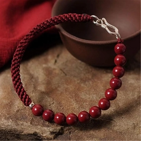 Feng Shui Amulet Bracelet Natural Cinnabar Wealth Bracelet Prosperity Buddha Beads Braided Bracelet Lucky Charms Handmade Raw Ore Jade Bangle Jewel Gift for Women/Men
