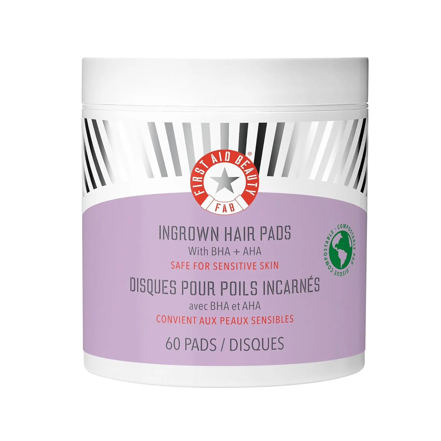 First Aid Beauty - Ingrown Hair Pads with BHA   AHA - Aftershave Treatment Pads to Help Prevent Razor Bumps for Men & Women - Exfoliate Underarms & Bikini Area - Compostable for Daily Use - 60 Pads