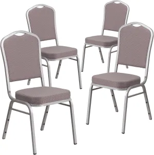 Flash Furniture 4 Pack HERCULES Series Crown Back Stacking Banquet Chair in Gray Dot Fabric - Silver Frame