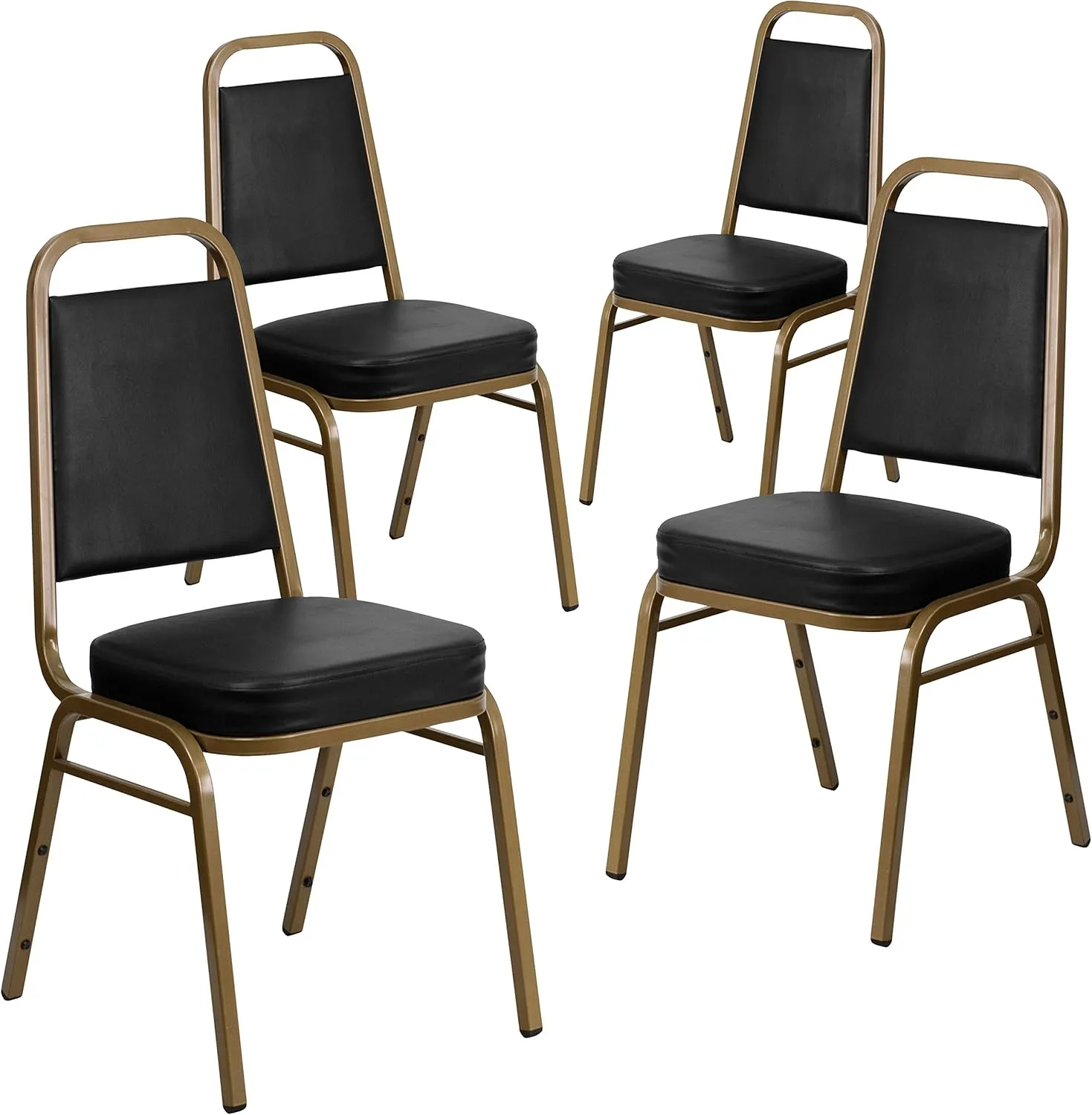 Flash Furniture 4 Pack HERCULES Series Trapezoidal Back Stacking Banquet Chair in Black Vinyl - Gold Frame