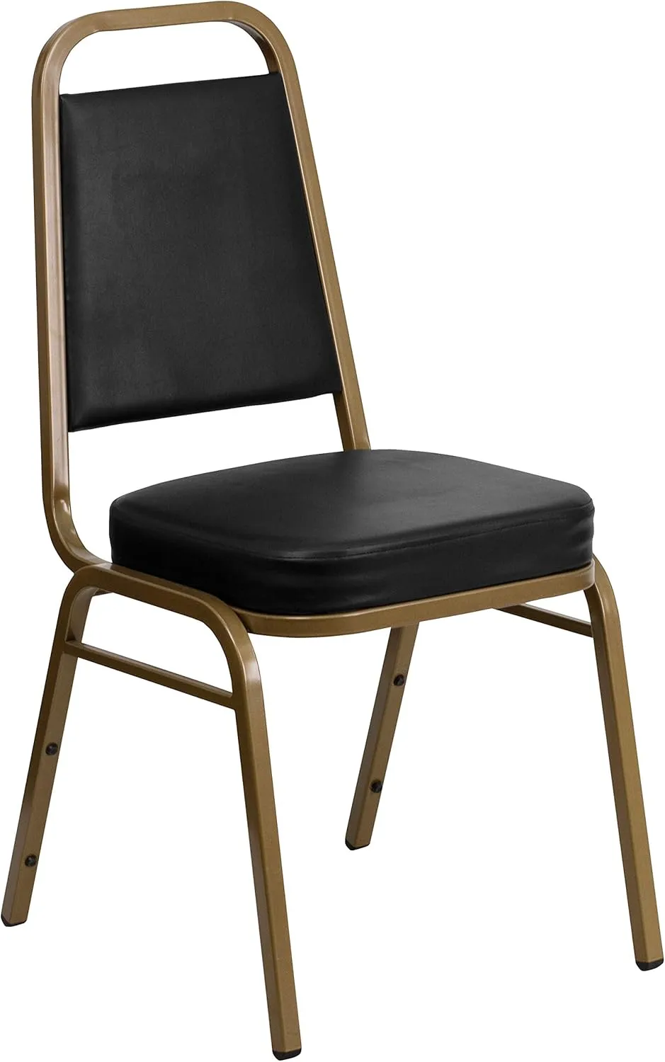 Flash Furniture 4 Pack HERCULES Series Trapezoidal Back Stacking Banquet Chair in Black Vinyl - Gold Frame