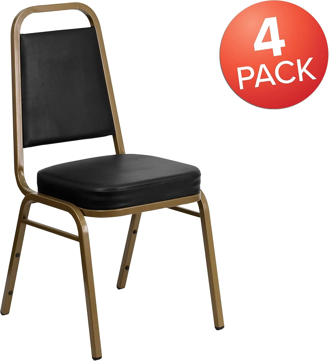 Flash Furniture 4 Pack HERCULES Series Trapezoidal Back Stacking Banquet Chair in Black Vinyl - Gold Frame