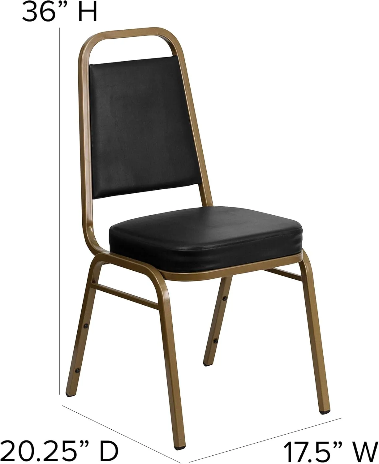 Flash Furniture 4 Pack HERCULES Series Trapezoidal Back Stacking Banquet Chair in Black Vinyl - Gold Frame