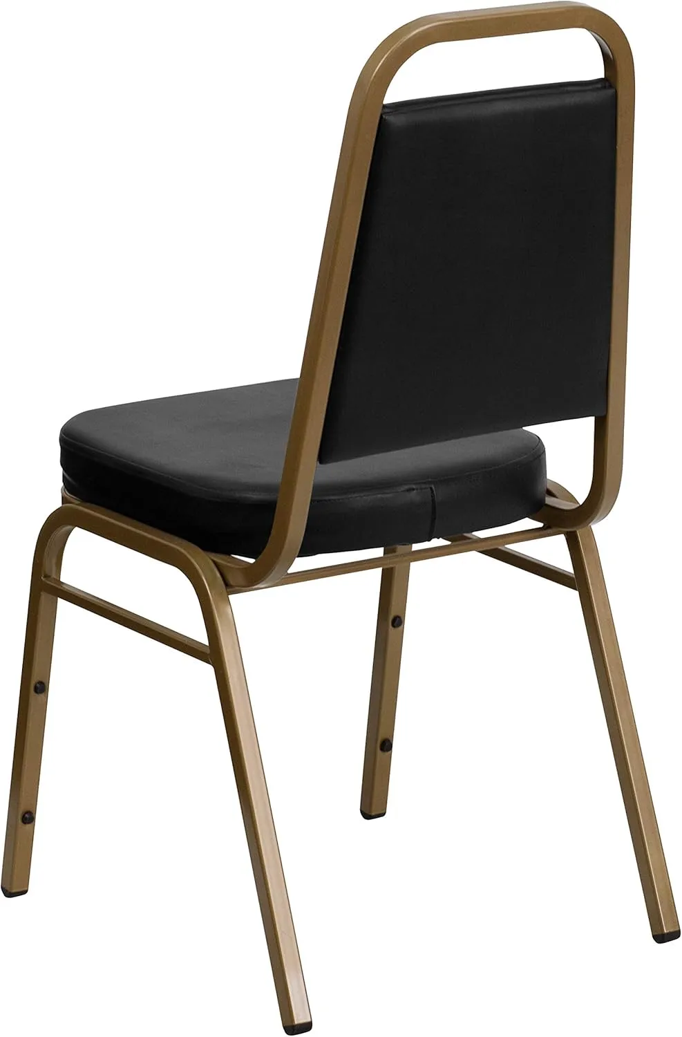 Flash Furniture 4 Pack HERCULES Series Trapezoidal Back Stacking Banquet Chair in Black Vinyl - Gold Frame