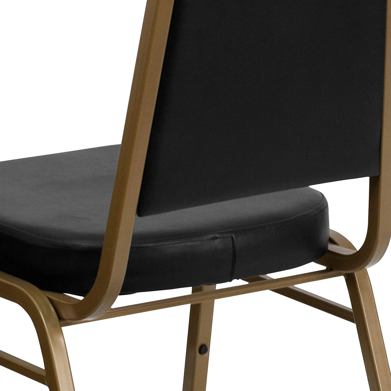 Flash Furniture 4 Pack HERCULES Series Trapezoidal Back Stacking Banquet Chair in Black Vinyl - Gold Frame
