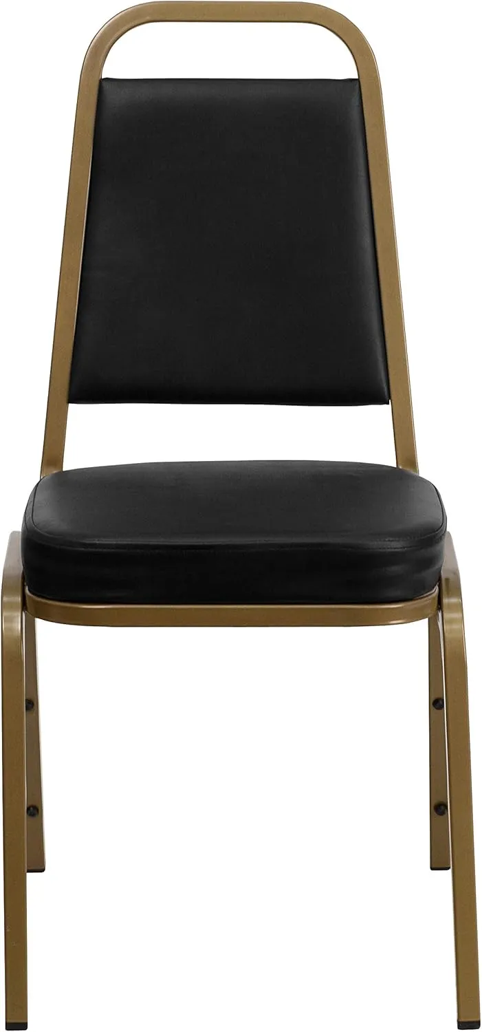 Flash Furniture 4 Pack HERCULES Series Trapezoidal Back Stacking Banquet Chair in Black Vinyl - Gold Frame