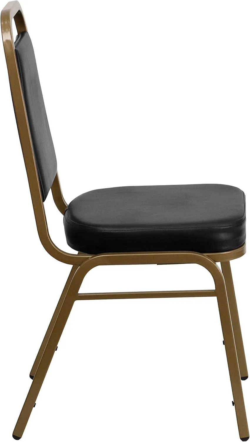 Flash Furniture 4 Pack HERCULES Series Trapezoidal Back Stacking Banquet Chair in Black Vinyl - Gold Frame