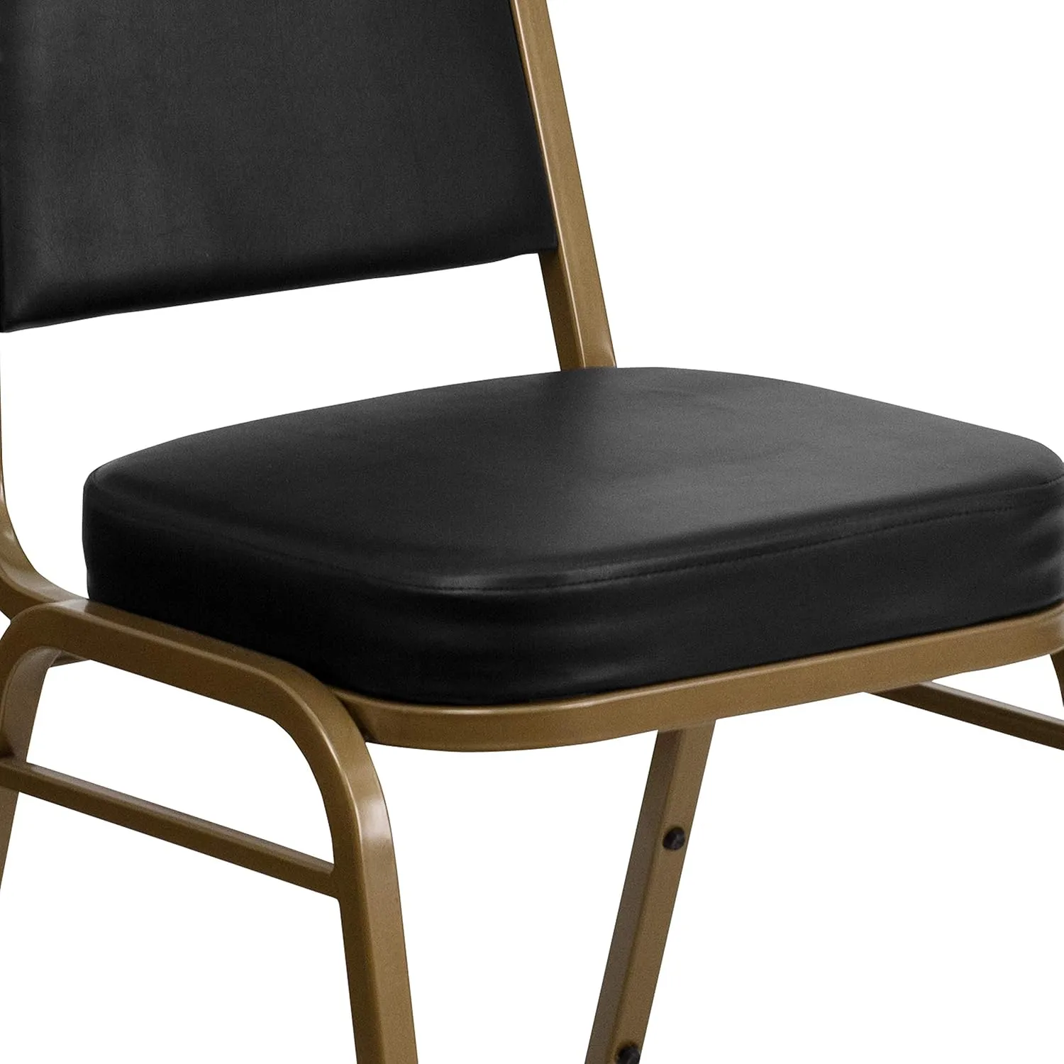 Flash Furniture 4 Pack HERCULES Series Trapezoidal Back Stacking Banquet Chair in Black Vinyl - Gold Frame