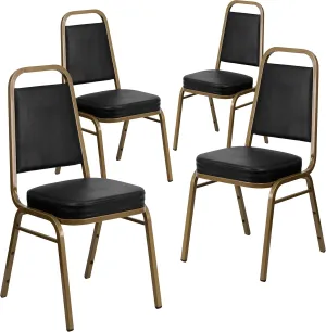 Flash Furniture 4 Pack HERCULES Series Trapezoidal Back Stacking Banquet Chair in Black Vinyl - Gold Frame