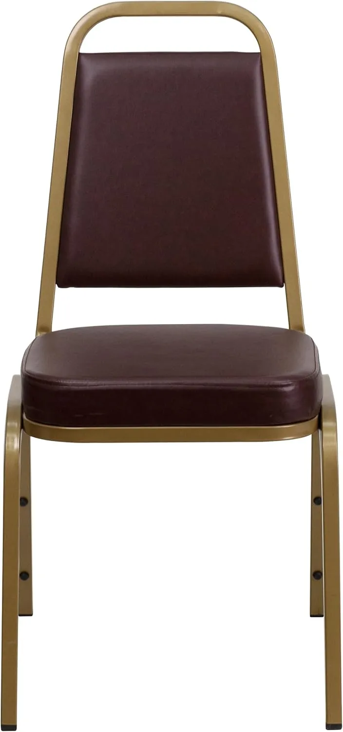 Flash Furniture 4 Pack HERCULES Series Trapezoidal Back Stacking Banquet Chair in Brown Vinyl - Gold Frame